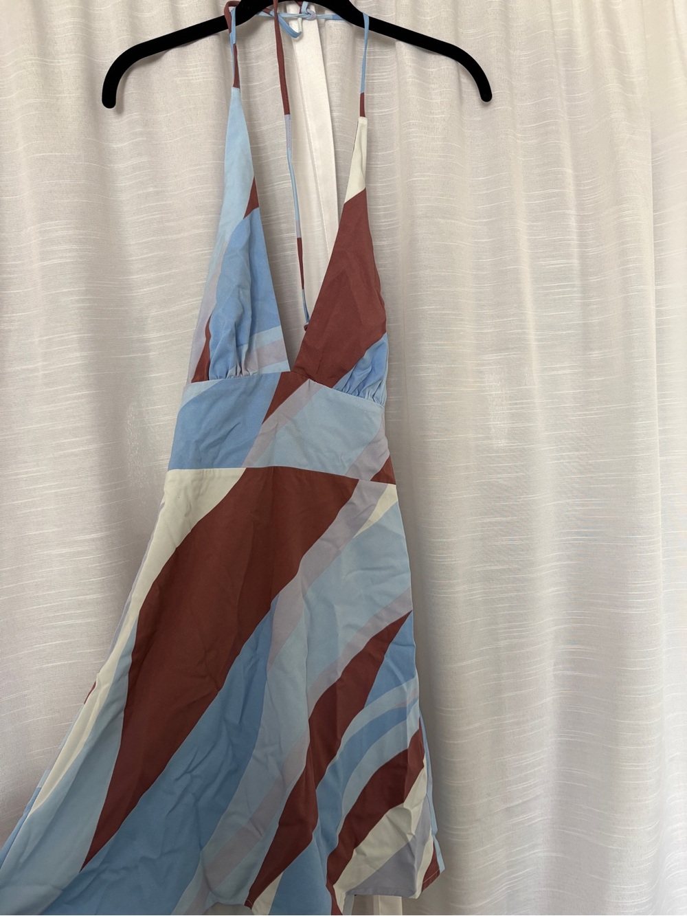 Women’s Halter Dress in Light Blue and Brown